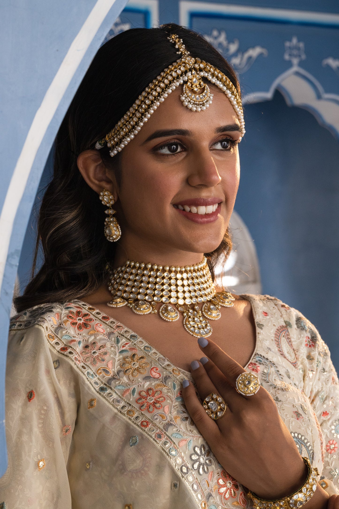 Rani White Polki Necklace Set