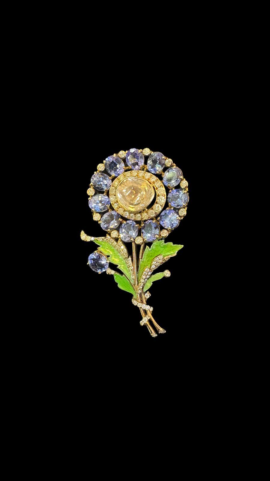 Blue Sapphire Flower Brooch